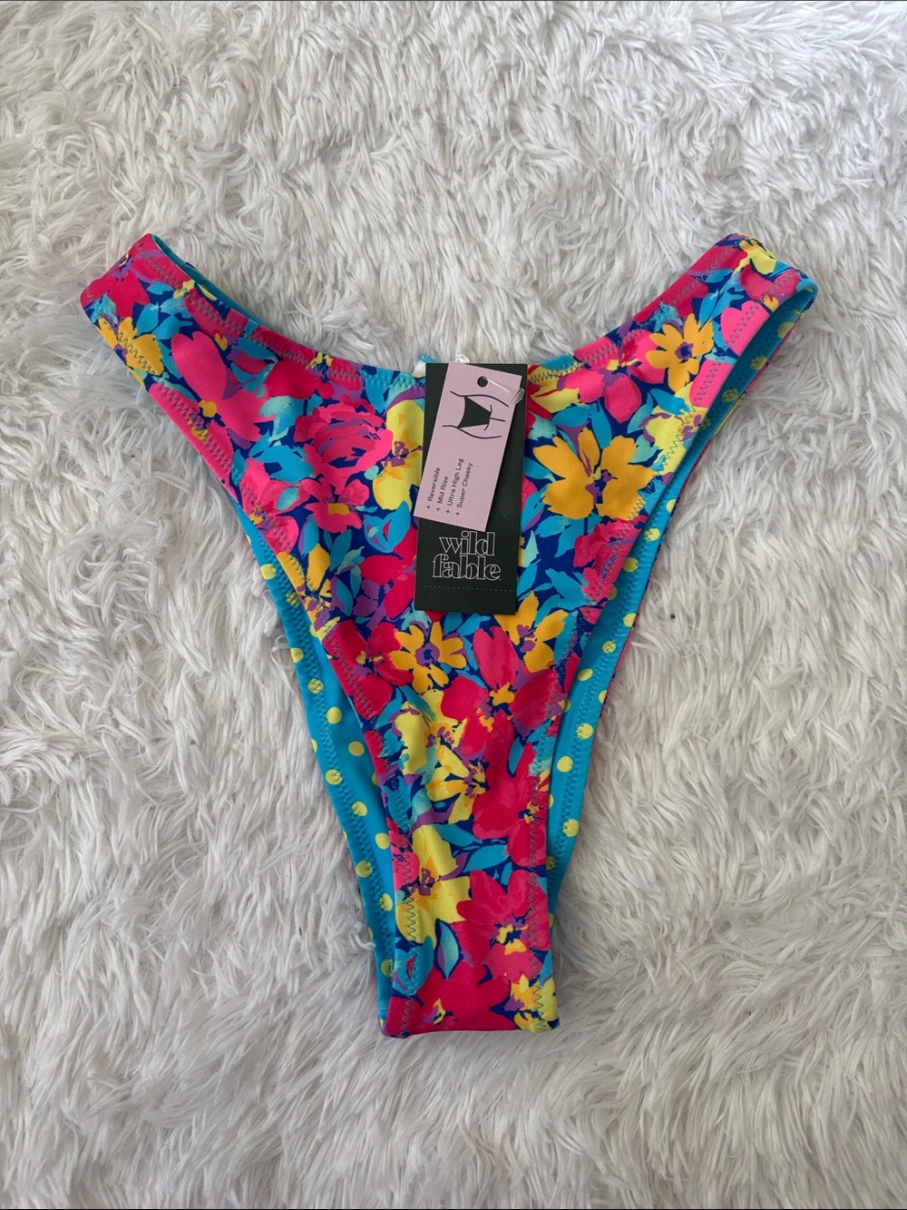 NWT Wild Fable Floral Polka Dot Reversible Ultra High Leg Swim Bottoms XXS